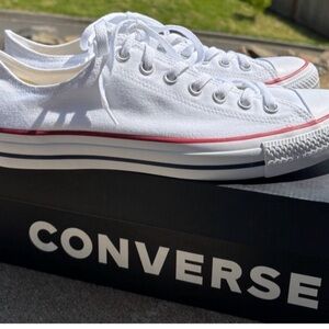 Converse White Canvas Sneakers with Red Trim